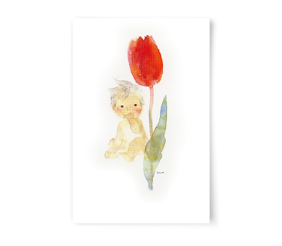 Открытка премиум, 100х150 мм. Тюльпан и малыш. Художественный музей Тихиро Ивасаки.