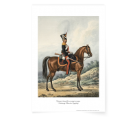 Постер-картина А3, стандарт. "Драгун с винтовкой на гнедой лошади". Александр Иванович Зауервейд.